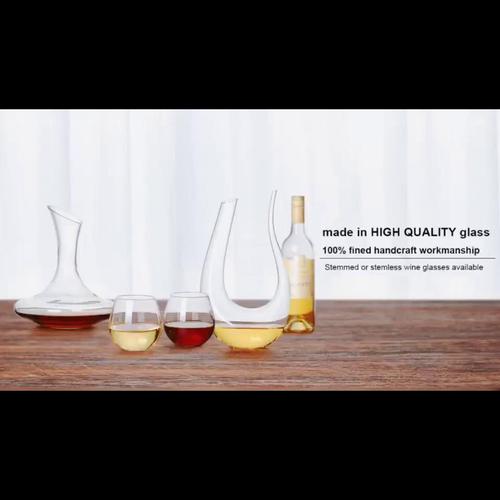 Wholesale wine decanter with wooden ball stopper oblique mouth round glass wine carafe